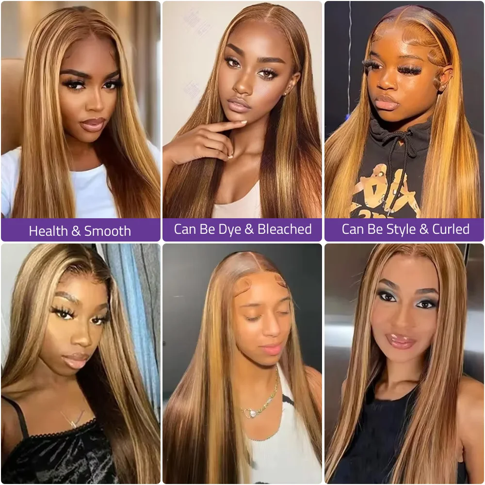 Peruca Lisa P4/27 de 46 Polega - Hd Lace Frontal Wig Human Hair Pre Plucked avaliação e preço