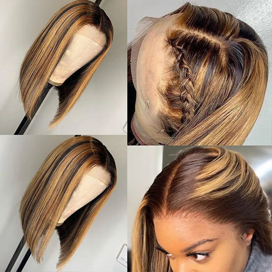 Peruca loira com mechas, peruc - Pre Parted 13X4 Lace Front Bob Wig avaliação e preço