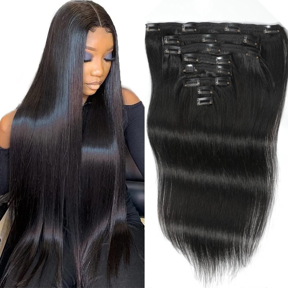 Extensões de cabelo liso, com  - Seamless Clip In Hair Extensions Human Hair avaliação e preço