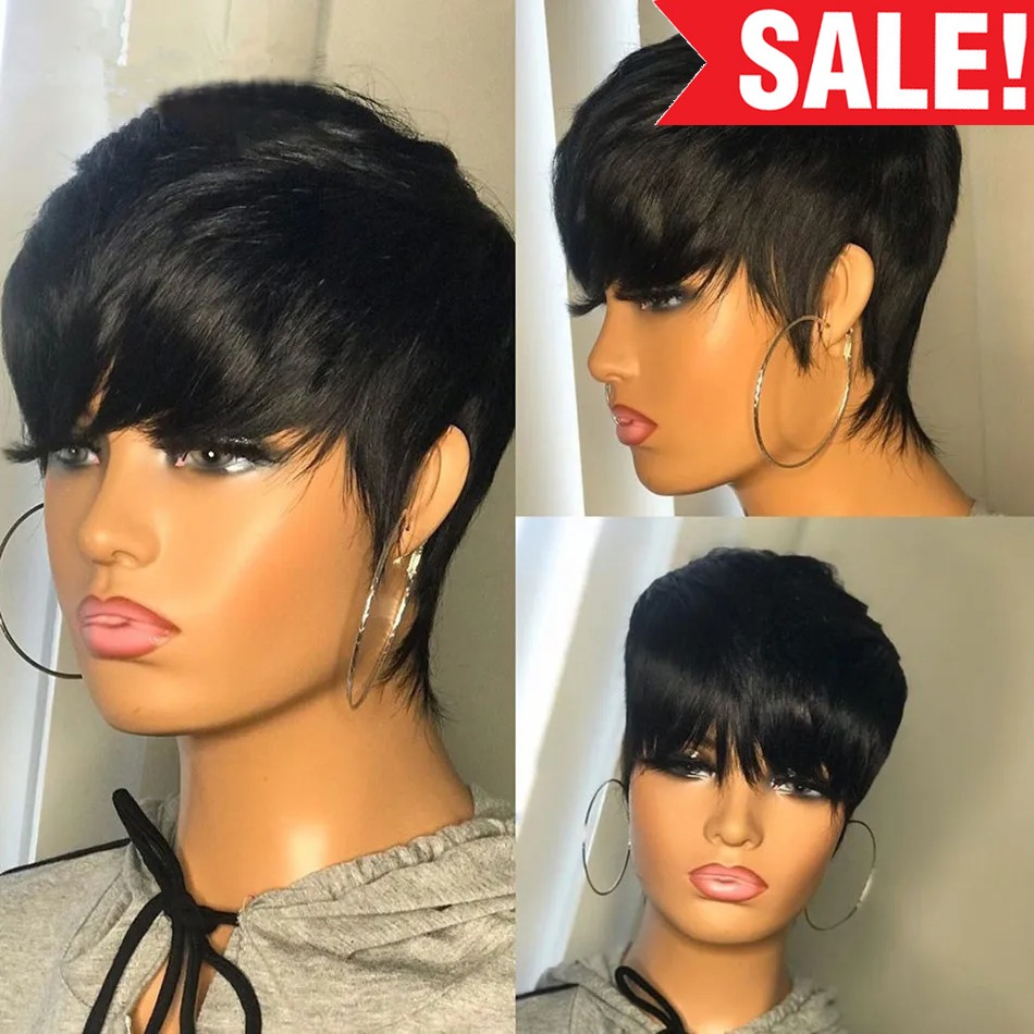 Perucas de Cabelo Humano Curto - Short Pixie Cut Wig Human Hair Cheap avaliação e preço